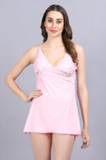 Front view of pink lace babydoll nightdress – Angelicez