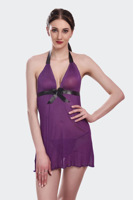 Sexy Lace Babydoll Lavender Lingerie Dress with Satin Bow