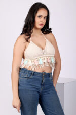 Crochet knit beach bralette with tassels – Angelicez beachwear top