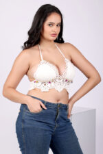 White crochet bralette beach top – handcrafted boho bikini wear by Angelicez