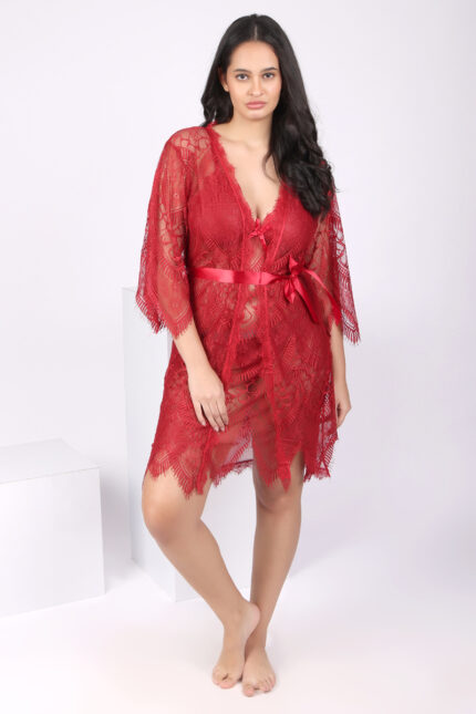 Luxury  Lace Robe Dress – Rose Allure