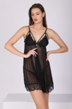 Model wearing sheer black lace babydoll nightwear – Angelicez
