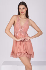 Model wearing pink lace babydoll nightdress – Angelicez