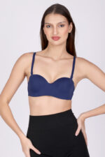 Model wearing midnight blue seamless padded bra by Angelicez