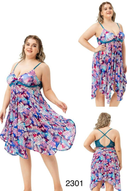 Plus size tropical floral nightdress with flared hem and lace back – Angelicez