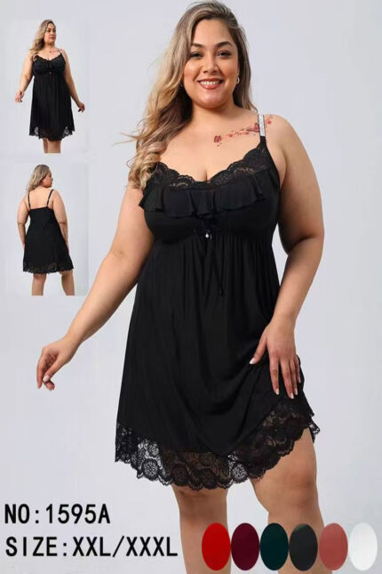 Plus size black lace robe dress with ruffle detail – Angelicez