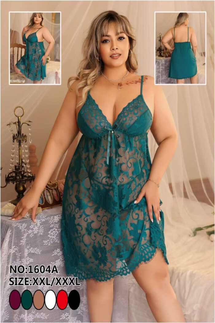 Elegant plus size lace babydoll in emerald green with sheer stretch-fit design – Emerald Allure