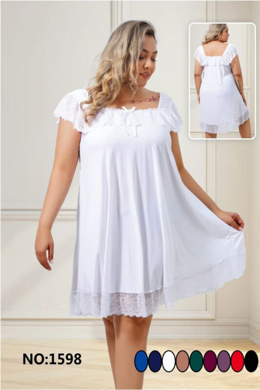 White sheer lace plus size babydoll with glittery straps and satin bow – Moonlight Allure
